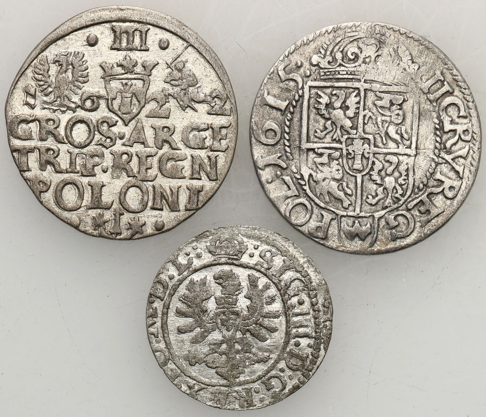 Zygmunt III Waza. 3 krucierze 1615, Kraków, trojak 1622 Kraków, szeląg, 1623, Wilno